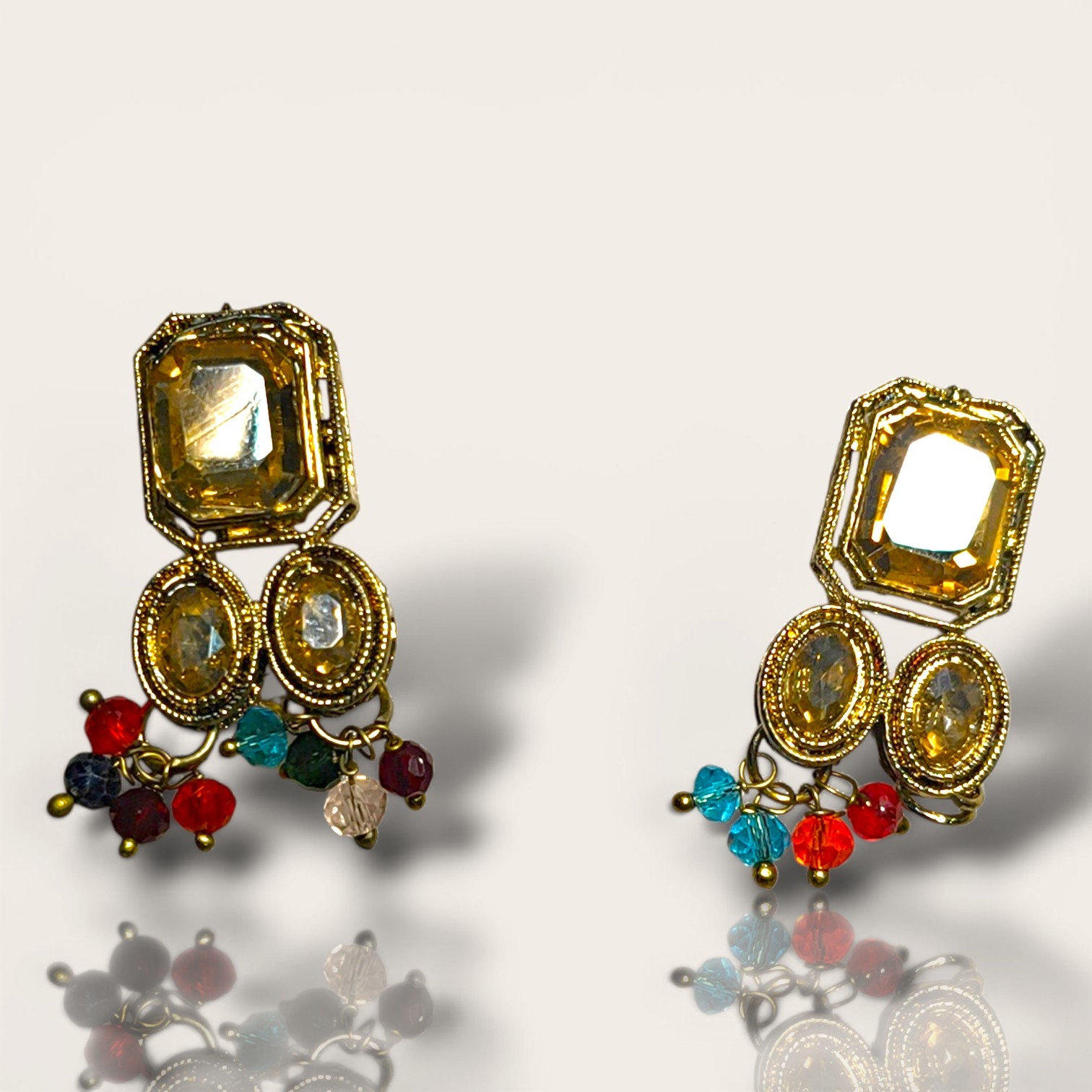 Earrings Multicolor Stone and Gold-Finish